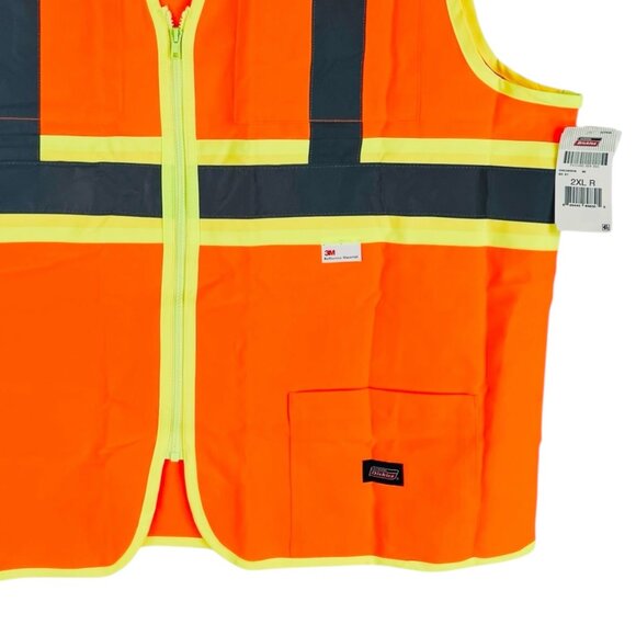 Genuine Dickies Men's High Visibility Reflective Orange Yellow Vest Size 2XL NWT - Picture 5 of 10
